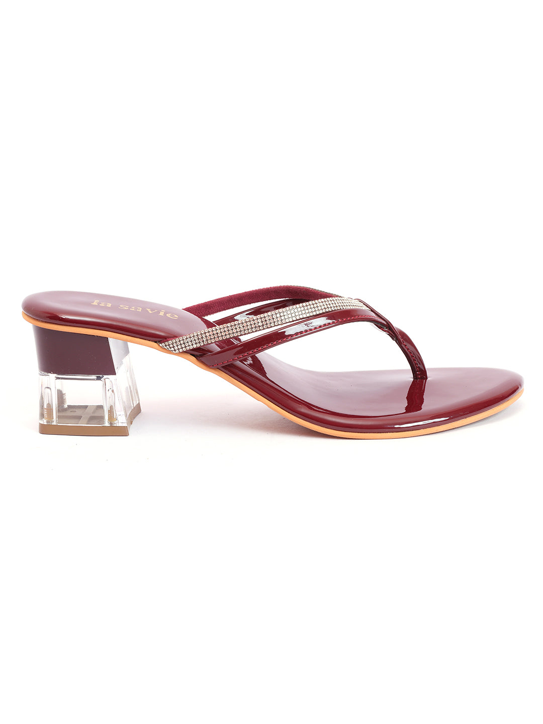 LA SAVIE Women's Embellished Fashion Heel Sandals Maroon