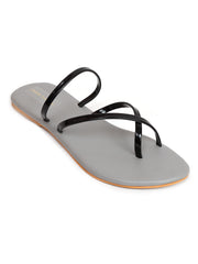 Trends & Trades Self Design Flats Casual Sandal For Women Black And Grey