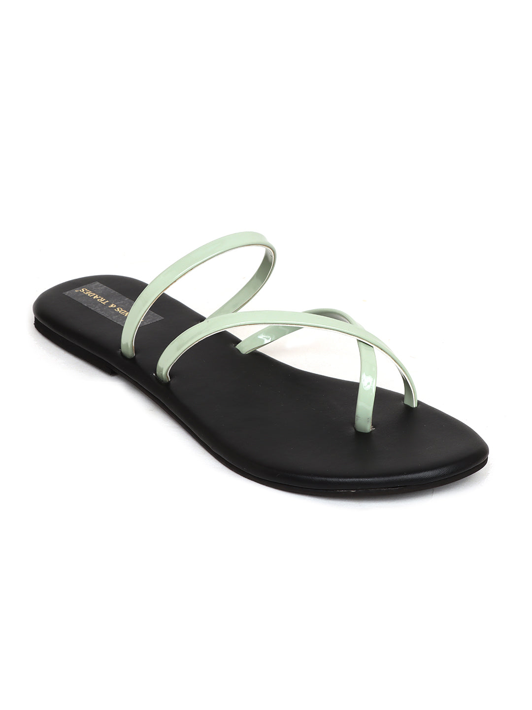 Trends & Trades Self Design Flats Casual Sandal For Women Green And Black