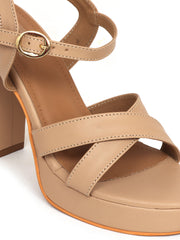 Trends And Trades Block Heel Sandal For Women Beige